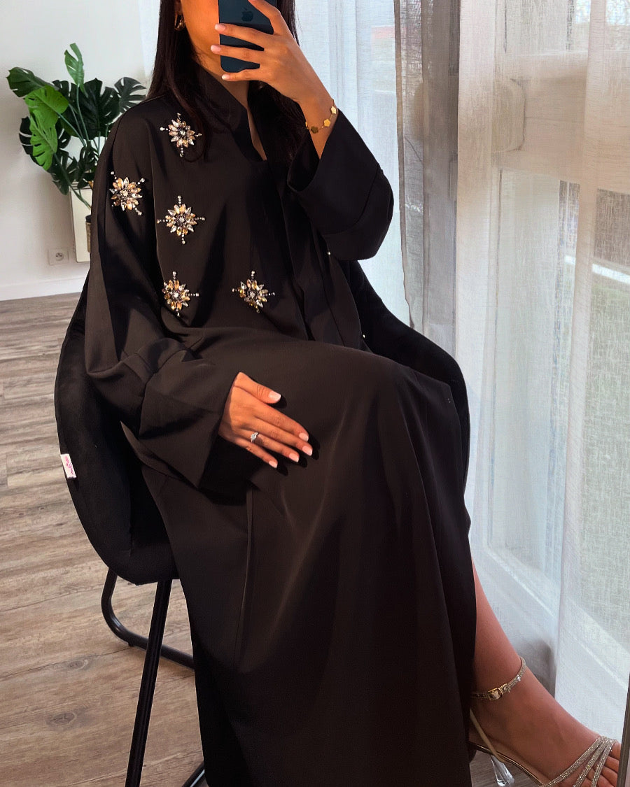 Abaya Yara à strass doré et argenté [ Noir]