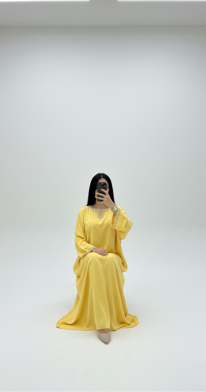 Abaya Inaya à strass [Jaune ]