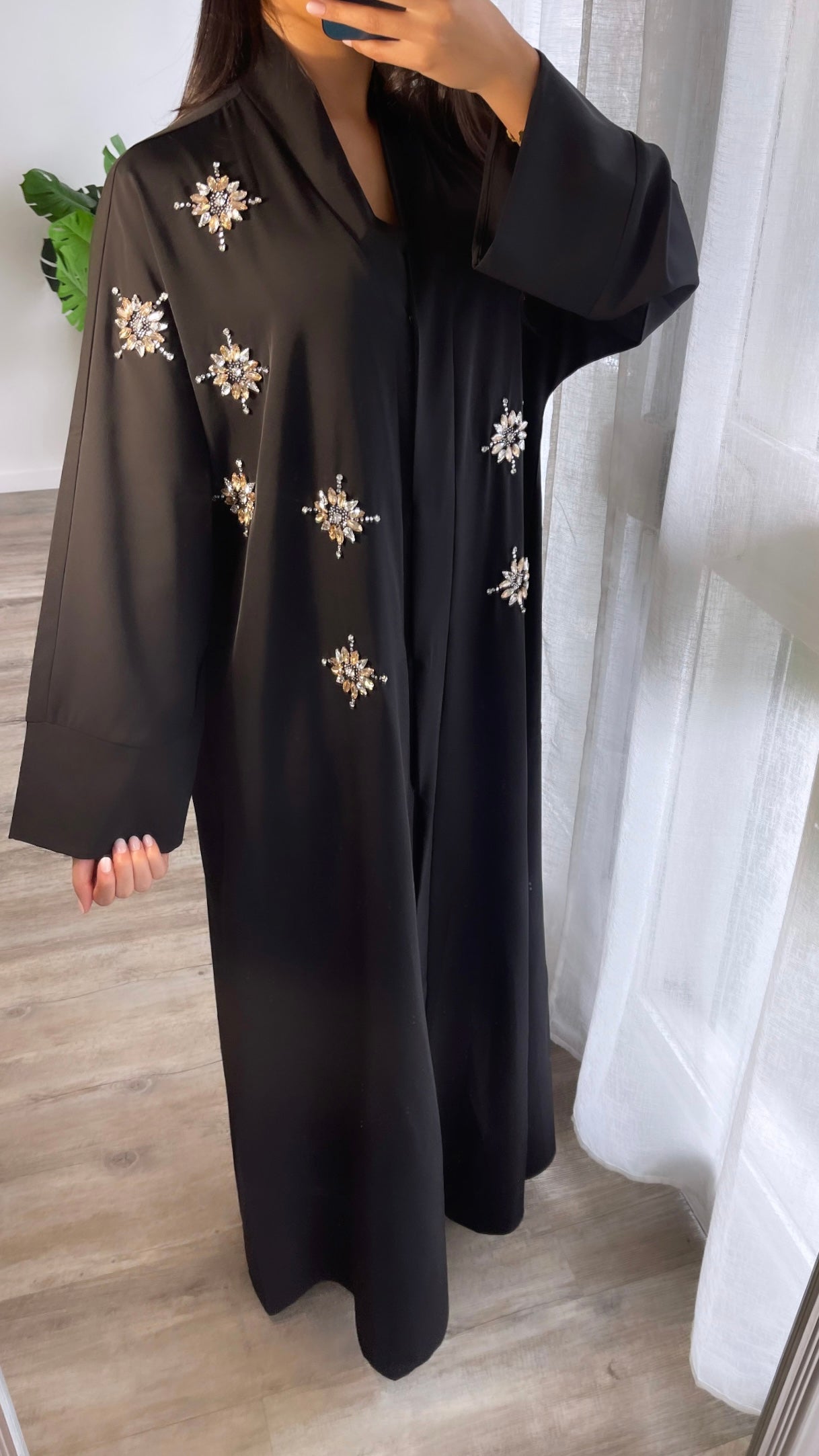 Abaya Yara à strass doré et argenté [ Noir]