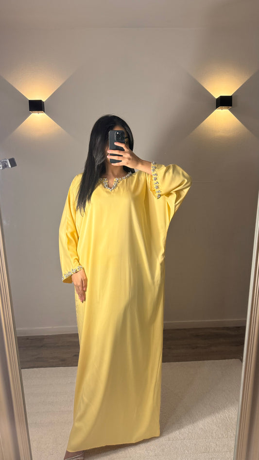 Abaya Inaya à strass [Jaune ]