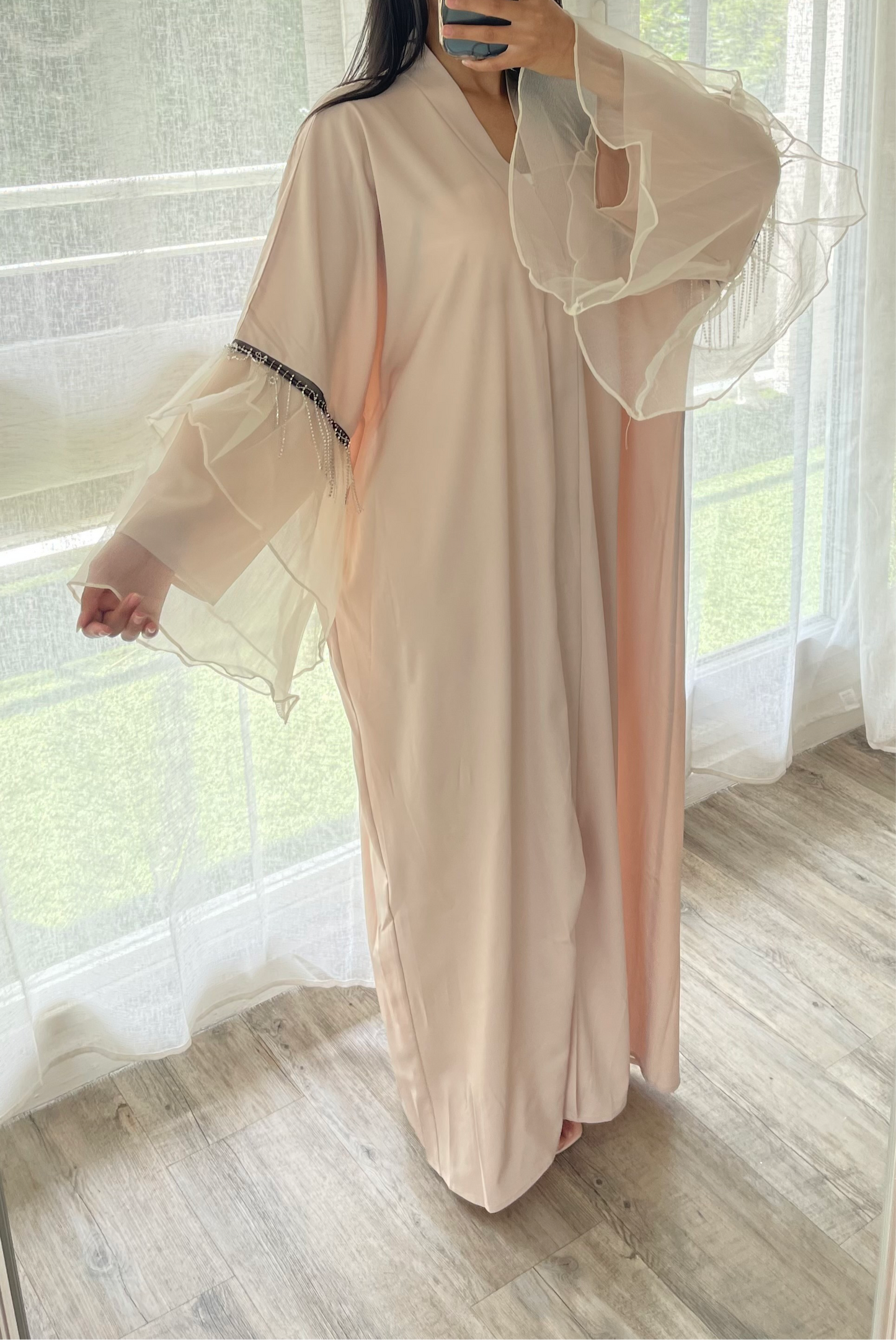 Abaya kimono à strass Alma ( Beige )